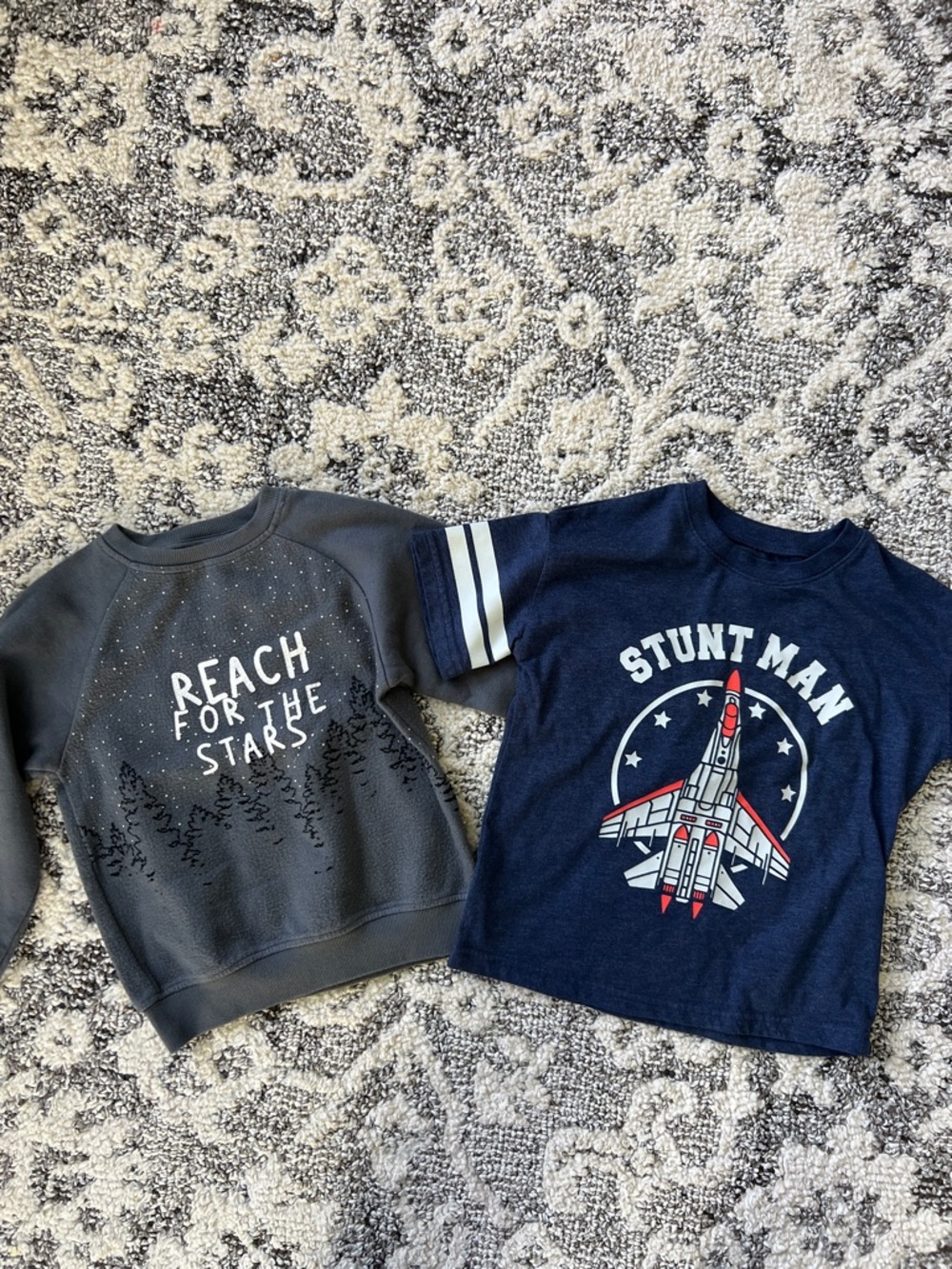 Kids Navy "Stunt Man" Graphic Tee & Gray "Reach for the Stars" Sweatshirt Set